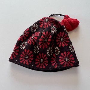 Moon Shadow Brown Orange Floral Canada Wool Beanie Winter Hat Tassel